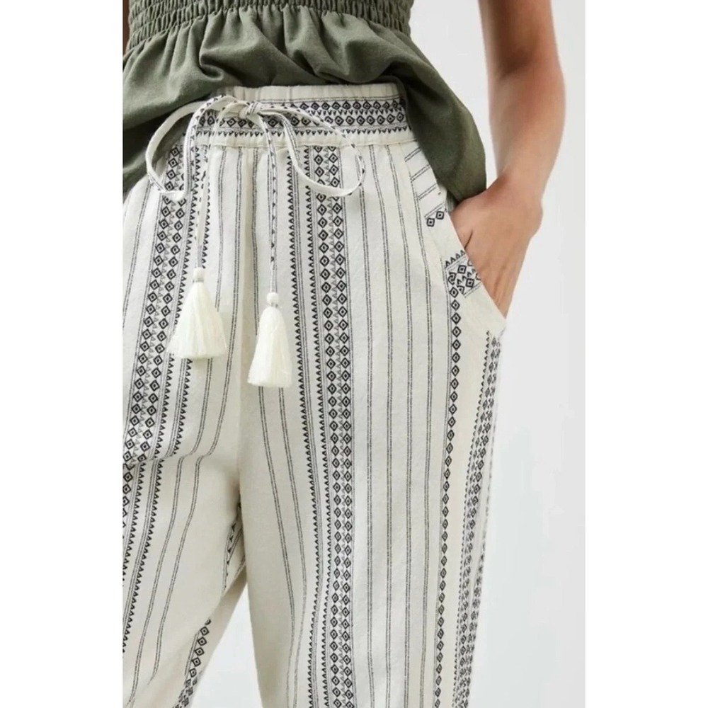 by Anthropologie Essential Beach Pant Cream Black Tribal Stripe Tassel Medium - Picture 4 of 15